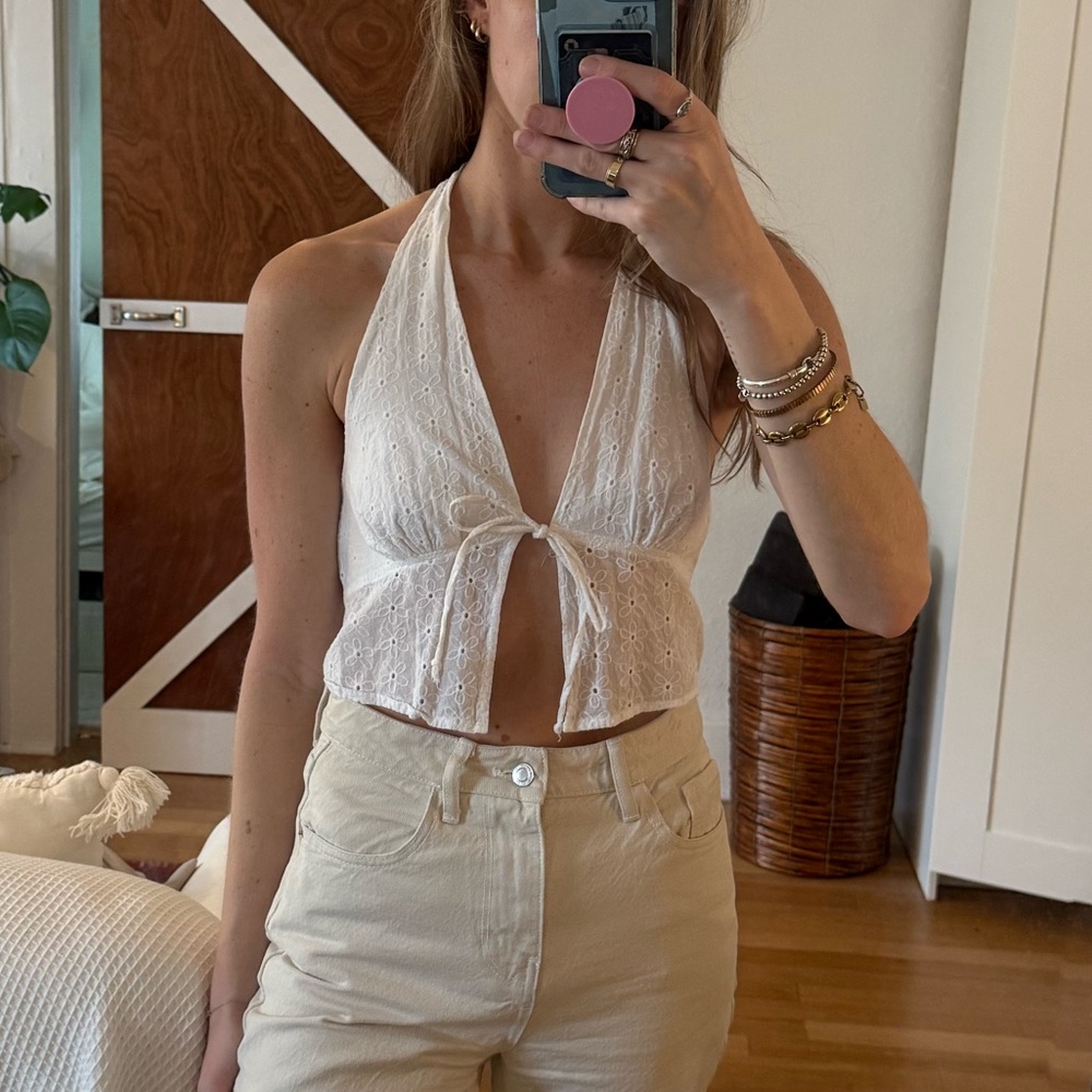 Tie front halter top